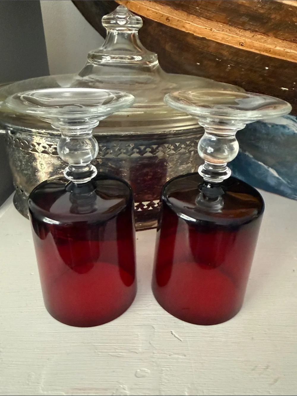 Vintage Ruby Red Cordial Glasses - Set of 2